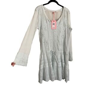 NWT Chelsea Violet Flare Sleeve Lace Dress Pastel Blue M Fairy Boho Coquette